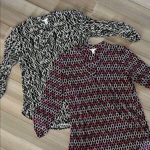 Black/Red & Green/Black Geometric Patterned Blouse BUNDLE SET